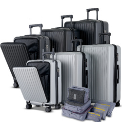 3 Piece Luggage Set – Silver/Black Hard Case Carry on Travel Suitcases