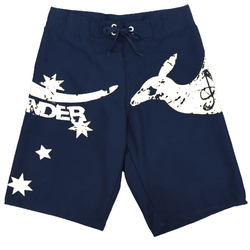 Men's Adult Board Shorts Australia Day Kangaroo Down Under Souvenir Beach Wear, Navy/White, M