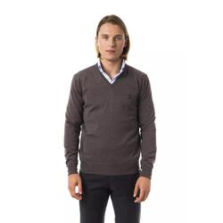 Embroidered V-neck Sweater in Extrafine Merino Wool XL Men