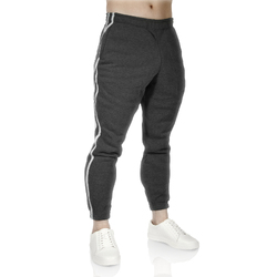 Mens Fleece Skinny Track Pants Jogger Gym Casual Sweat Trackies Warm Trousers - Charcoal Marle/White Stripe - XXL