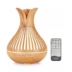 Essential Oil Aroma Diffuser and Remote - 500ml Flower Top Wood Mist Humidifier