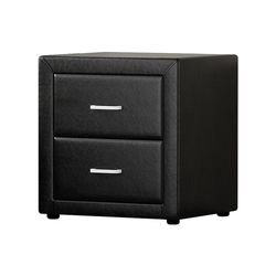 Artiss Bedside Table 2 Drawers Side Table Leather - CADEN Black