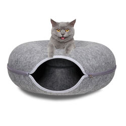  Dark Grey Cat Tunnel Bed Felt Pet Puppy Nest Cave House Toy Washable Detachable