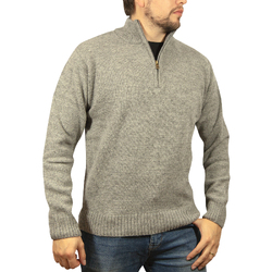 100% SHETLAND WOOL Half Zip Up Knit JUMPER Pullover Mens Sweater Knitted - Grey (21) - S