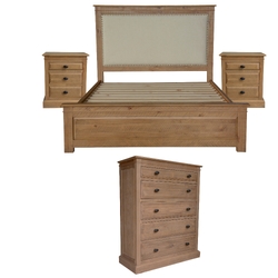 Jade 4pc Queen Bed Bedside Tallboy Bedroom Suite Furniture Package - Natural