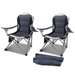 Set of 2 Portable Folding Camping Armchair - Grey