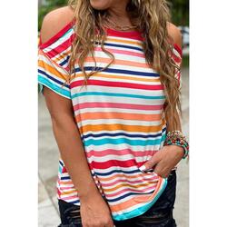 Azura Exchange Relaxed Striped Print Cold Shoulder Top - M