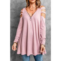 Azura Exchange Cut-out Waffle Knit Long Sleeve Top - L
