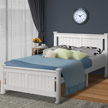 Artiss Bed Frame Double Size Wooden White RIO