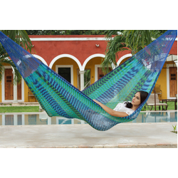 Mayan Legacy Jumbo Size Outdoor Cotton Mexican Hammock in Caribe Colour