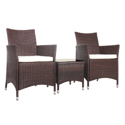 Gardeon 3pc Bistro Wicker Outdoor Furniture Set Brown