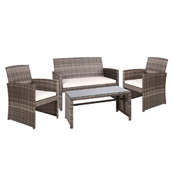 Gardeon Set of 4 Outdoor Wicker Chairs & Table - Grey