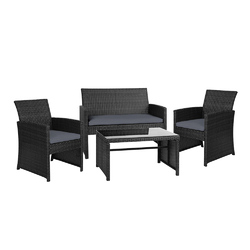Gardeon Set of 4 Outdoor Wicker Chairs & Table - Black 