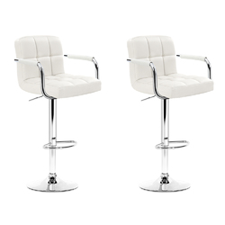 Artiss 2x Bar Stools Leather Gas Lift w/Armrest White