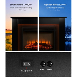 Devanti 2000W Electric Fireplace Mantle Portable Fire Log Wood Heater 3D Flame Effect Black