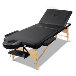 Zenses 75cm Wide Portable Wooden Massage Table 3 Fold Treatment Beauty Therapy Black