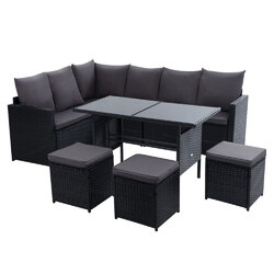 Gardeon Outdoor Furniture Dining Setting Sofa Set Lounge Wicker 9 Seater Black
