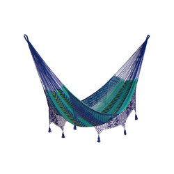 Mayan Legacy King Size Deluxe Outdoor Cotton Mexican Hammock in Caribe Colour