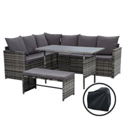 Gardeon Outdoor Furniture Dining Setting Sofa Set Wicker 8 Seater Storage Cover Mixed Grey