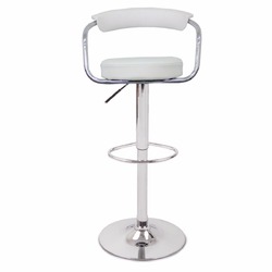 2X White Bar Stools Faux Leather High Back Adjustable Crome Base Gas Lift Swivel Chairs