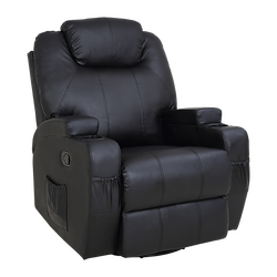 Black Massage Sofa Chair Recliner 360 Degree Swivel PU Leather Lounge 8 Point Heated