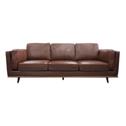 3 Seater Faux Sofa Brown Lounge Set for Living Room Couch with Wooden Frame