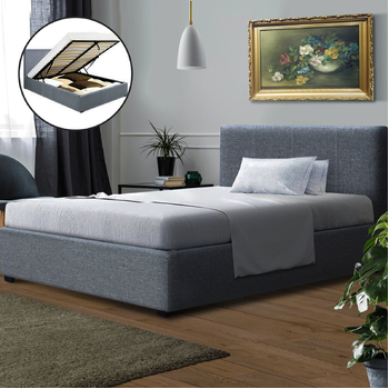 Artiss Nino Bed Frame Fabric Grey, Artiss Gas Lift Bed King Single