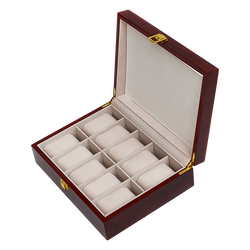 10 Grids Wooden Watch Case Glass Jewellery Storage Holder Box Wood Display