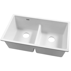 Cefito Stone Kitchen Sink 790X460MM Granite Under/Topmount Basin Double Bowl White