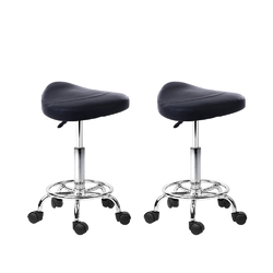 Artiss set of 2 SADDLE Salon Stool Black PU Swivel Barber Hair Dress Chair Hydraulic Lift