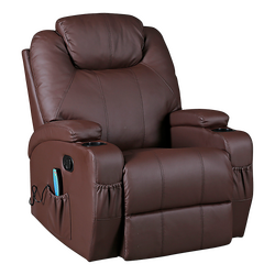 Brown Massage Sofa Chair Recliner 360 Degree Swivel PU Leather Lounge 8 Point Heated