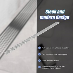 1200mm Bathroom Shower Stainless Steel Grate Drain w/Centre outlet Floor Waste Square Pattern