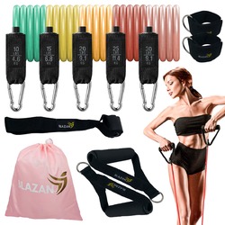 11 PC Resistance Bands Set Exercise Tube Bands with Door Anchor Handles Carry Bag Legs Ankle Straps for Strength Training Physical Therapy Home Workou