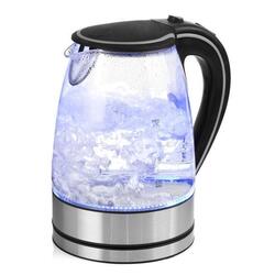 Glass Kettle Electric LED Light Kitchen Water Jug Stainless Steel 1.7L 1.7 Litre Blue LED, Black Base, Glass