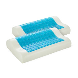 Royal Comfort Cooling Gel Contour High Density Memory Foam Pillow Twin Pack 30 x 50 cm White, Blue