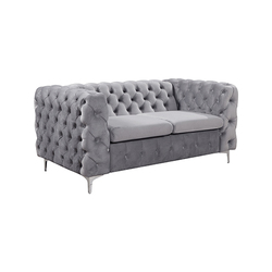 2 Seater Sofa Classic Button Tufted Lounge in Grey Velvet Fabric with Metal Legs