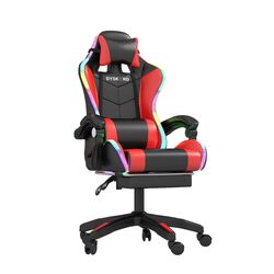 Dyskord Gaming Chair RGB LED Lighting Leg Rest Vibrating Lumbar Support Padded