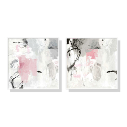 Wall Art 70cmx70cm Abstract Pink Grey 2 Sets White Frame Canvas