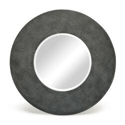 Round Wall Mirror with Croc Pattern Frame in Black Silver Finish
