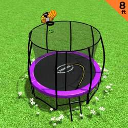 Kahuna 8ft Outdoor Trampoline Kids Children With Safety Enclosure Mat Pad Net Ladder Basketball Hoop Set - Purple