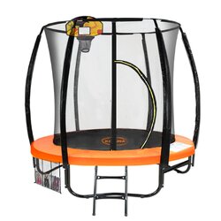 Kahuna 8ft Outdoor Orange Trampoline For Kids And Children Suited For Fitness Exercise Gymnastics With Safety Enclosure Basketball Hoop Set