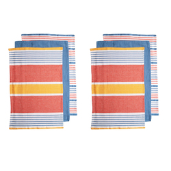 Ladelle Set of 6 Positano Stripe Cotton Kitchen Tea Towels 50 x 70 cm Red
