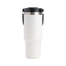 900ML White Stainless Steel Travel Mug with Leak-proof 2-in-1 Straw and Sip Lid, Vacuum Insulated Coffee Mug for Car, Office, Perfect Gifts, Keeps Liq