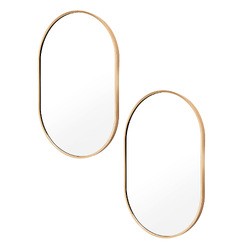 2 Set Wall Mirror Oval Aluminum Frame Bathroom 50x75cm GOLD