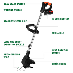3in1 Cordless Grass Trimmer Grass Lawn Brush Cutter Whipper Snipper with 1 Battery