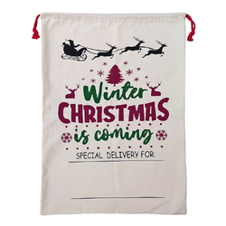 50x70cm Canvas Hessian Christmas Santa Sack Xmas Stocking Reindeer Kids Gift Bag, Cream - Winter Is Coming