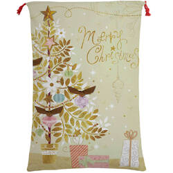 Large Christmas XMAS Hessian Santa Sack Stocking Bag Reindeer Children Gifts Bag, Merry Christmas Golden Tree