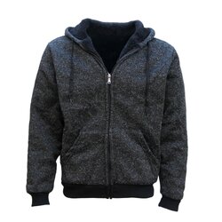Men's Thick Zip Up Hooded Hoodie w Winter Sherpa Fur Jumper Coat Jacket Sweater, Black, L