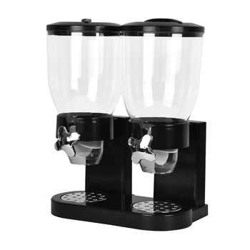 Double Cereal Dispenser Dry Food Storage Container Dispense Machine Black