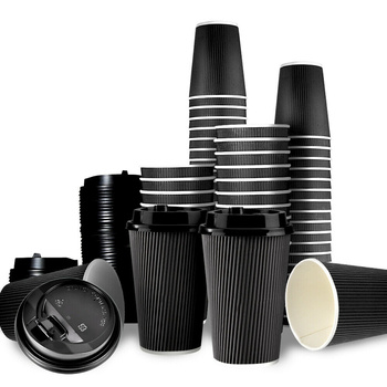 100 Pcs 12oz Disposable Takeaway Coffee Paper Cups Triple Wall Take Away w Lids